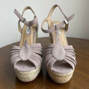 Steve Madden P-Radley Wedge Shoe Women 8.5 Suede Platform Sandal Dark Grey Suede